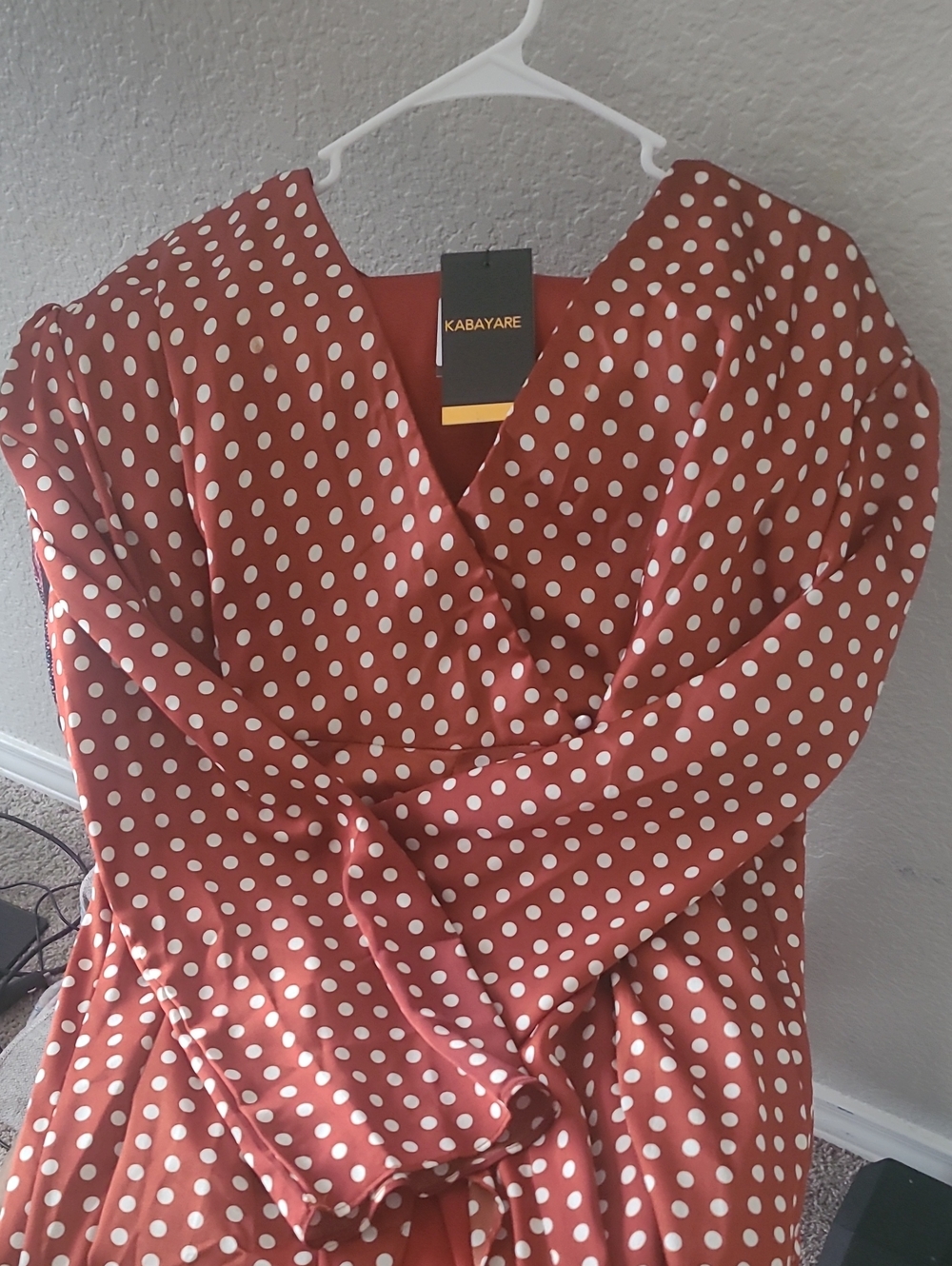 Rust Polka Dot Wrap Blouse - Women's